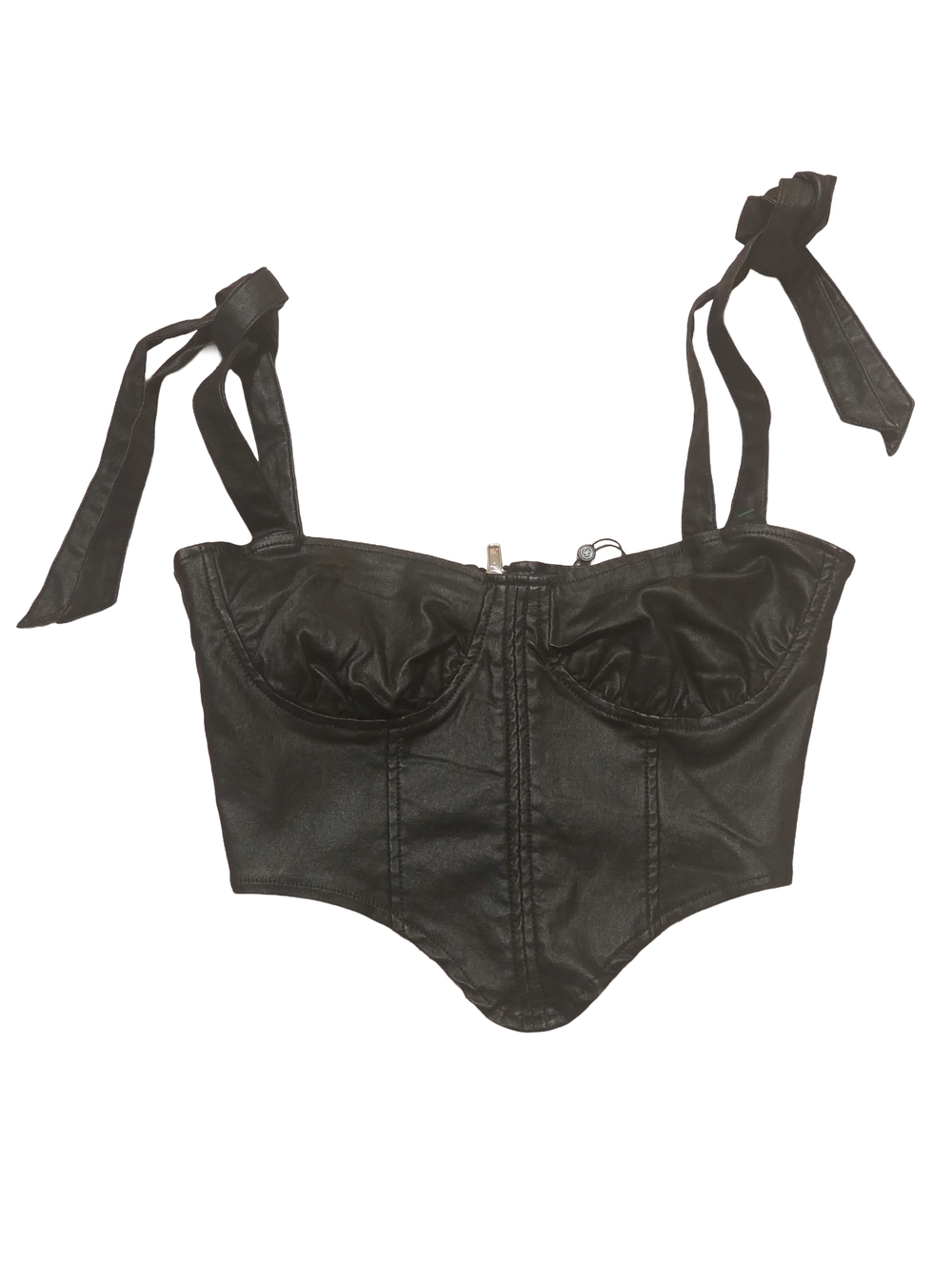 Missguided Denim Coated Tie Detail Corset Crop